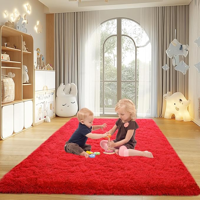 Mugorn Red Rugs for Living Room, 4x6 Large Fluffy Area Rugs for Bedroom - Image 2