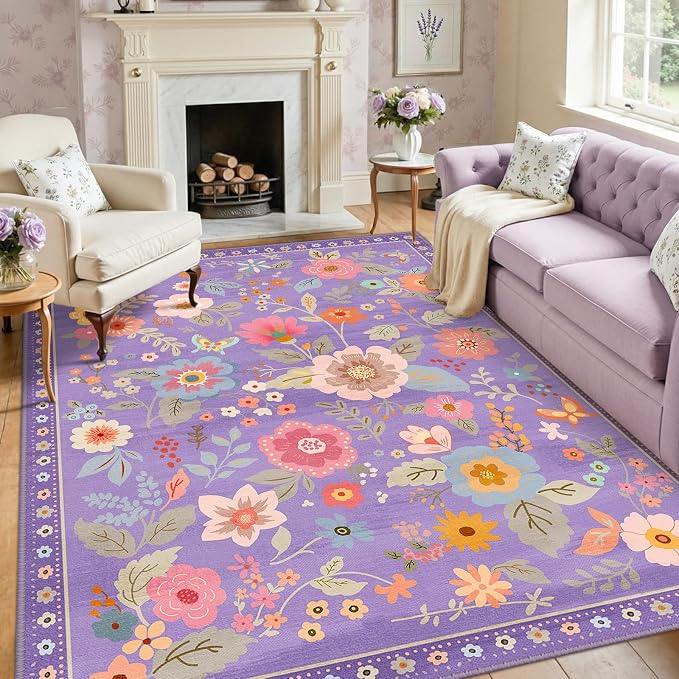 RELEANY Floral 7x9 Area Rugs Washable Print Boho Cute Carpet Non Slip Flower - Image 8