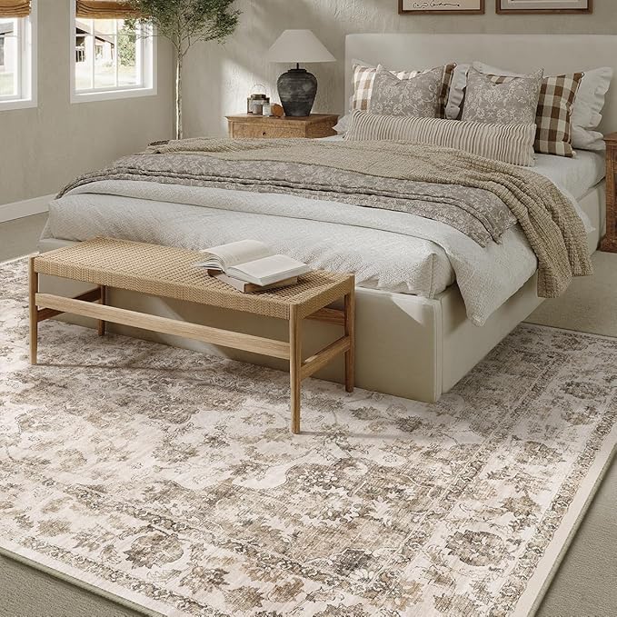 10x14 Neutral Area Rug Brown Vintage Living Room Bedroom Washable Carpet - Image 2