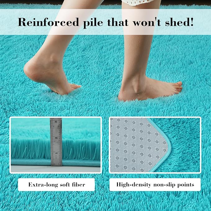 Teal Blue Rug Fluffy Rugs, 3x7 Teal Area Rugs - Image 4