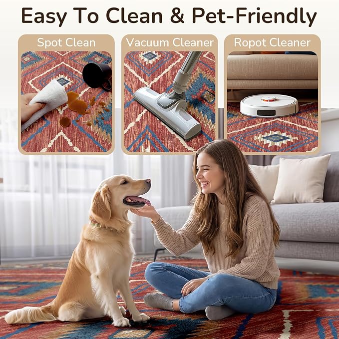 BESTSWEETIE Area Rug 7x9Rug Machine Washable Non-Slip Low Pile Print Pattern - Image 3