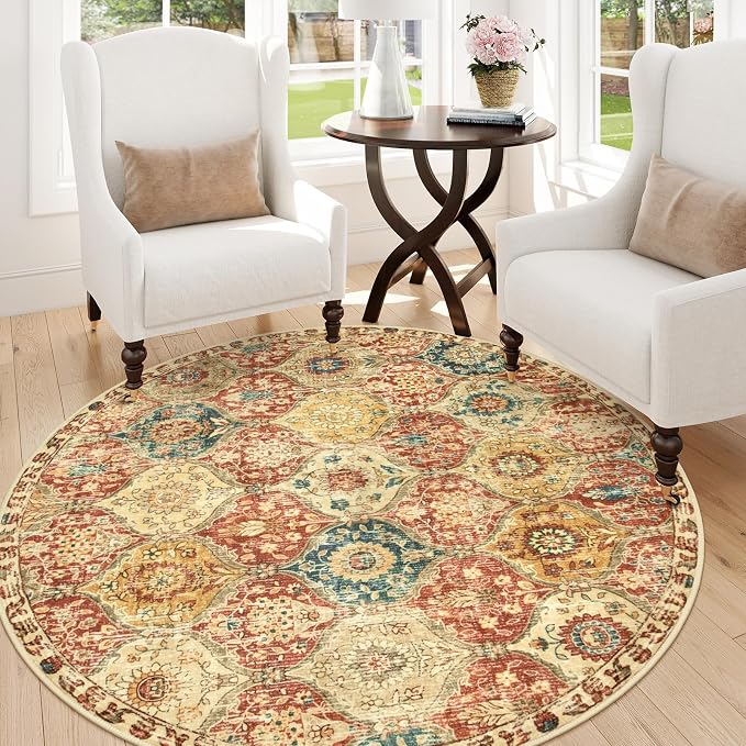 Lahome Moroccan Trellis Round Area Rugs, Washable Small Round Rug 3ft Non-Slip - Image 5