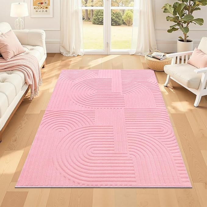 Pauwer Pink Area Rug for Girls Bedroom 4x6 Soft Fluffy Non Slip Machine by Pauwer