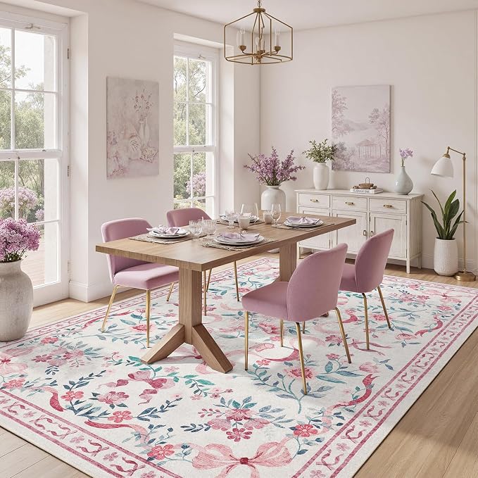 DCX Washable 5x7 Bow Rug, Cute Soft Low Pile Indoor Décor Carpet, Kid & Pet - Image 2