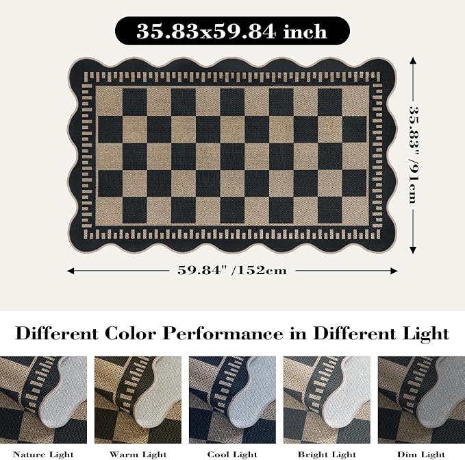 Checkered Easy Jute 3x5 Outdoor Patio Rug, Washable Rugs - Image 2