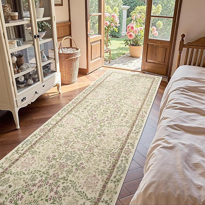 jinchan Zenith Floral Runner Rug 3x10 Washable Kitchen Runner Non-Slip Low-Pile - Image 2