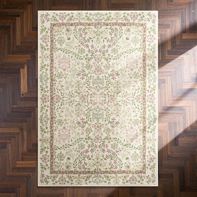 jinchan Zenith Floral 3x5 Area Rug Machine Washable Soft Low-Pile Non-Slip - Image 9