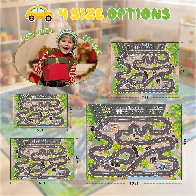 Kids Car Rug Play Mat, 5x7 ft Race Track Road Rug - Image 5