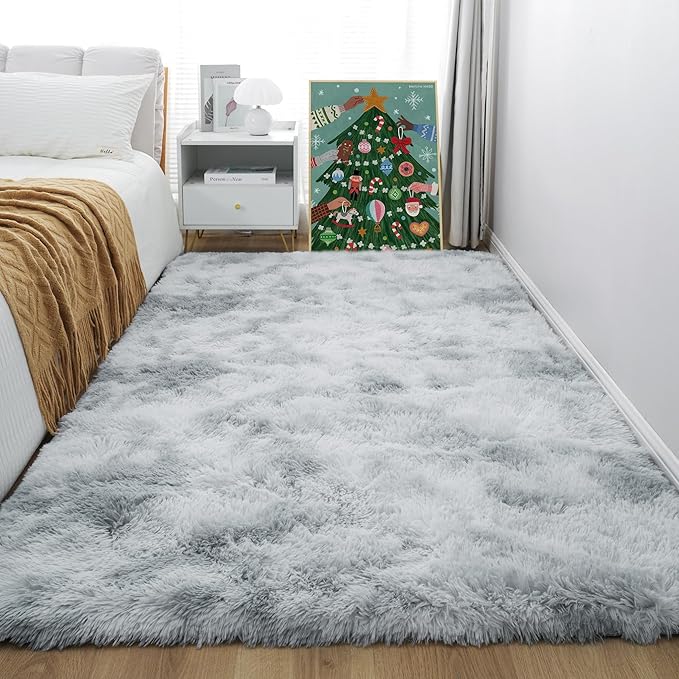 KICHOWUA 4x6 Light Grey Fluffy Shag Area Rug by KICHOWUA