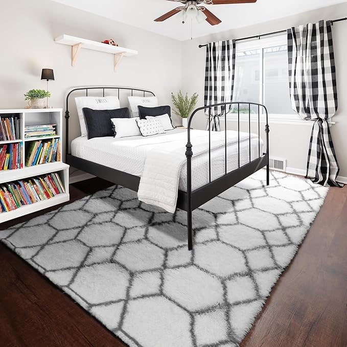 ONASAR 7x9 Area Rugs for Living Room Bedroom, Large Fluffy White and Grey Throw - Image 6