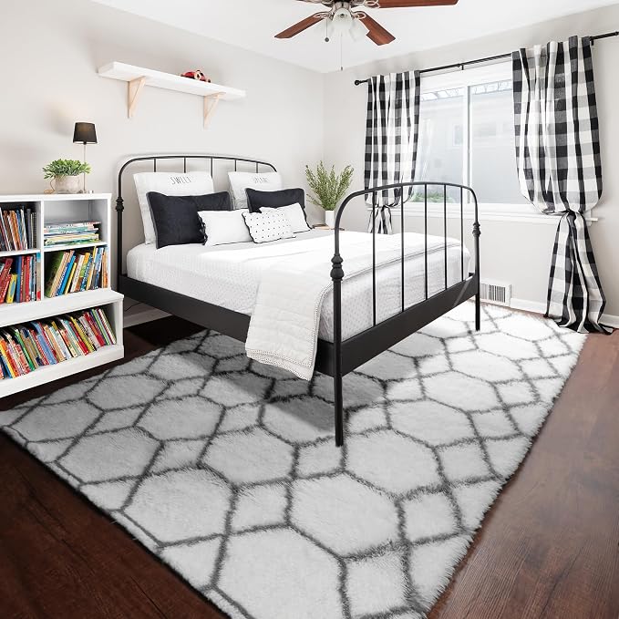 ONASAR Area Rugs for Living Room, 5x8 Fluffy White and Grey Rug for Bedroom - Image 6