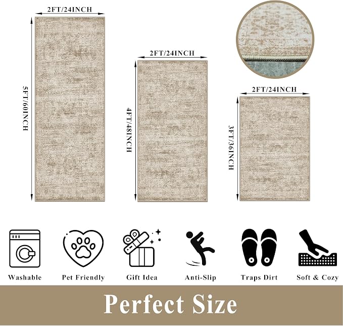 Kitchen Rugs Sets of 3, Washable Non-Slip Kitchen Mats - Image 2