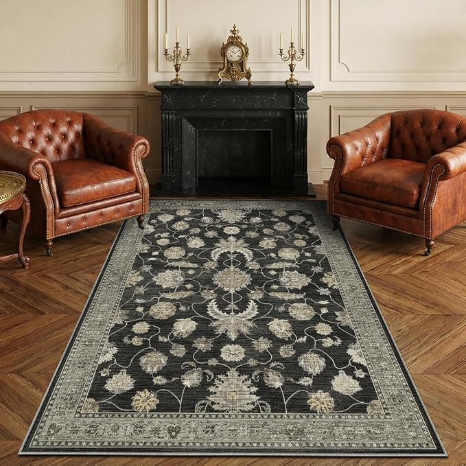 4x6 Area Rug for Living Room-Vintage Farmhouse Boho Floral Washable Stain - Image 7