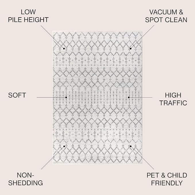 JONATHAN Y Boho Vintage Diamond Cream/Gray Indoor Area Rug 12X18 ft, Moroccan - Image 2