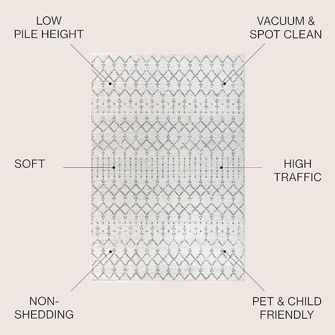 JONATHAN Y Boho Vintage Diamond Cream/Gray Indoor Area Rug 3X5 ft, Moroccan Hype - Image 2