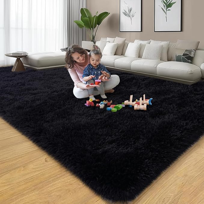 qulint Black Rug for Living Room, 9x12 Shag Rug for Bedroom Soft Shaggy Large - Image 7