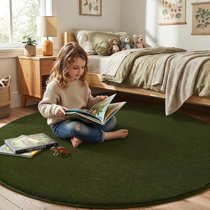 Amearea Olive Green Round Area Rugs 4ft Washable Circle Rugs - Image 4