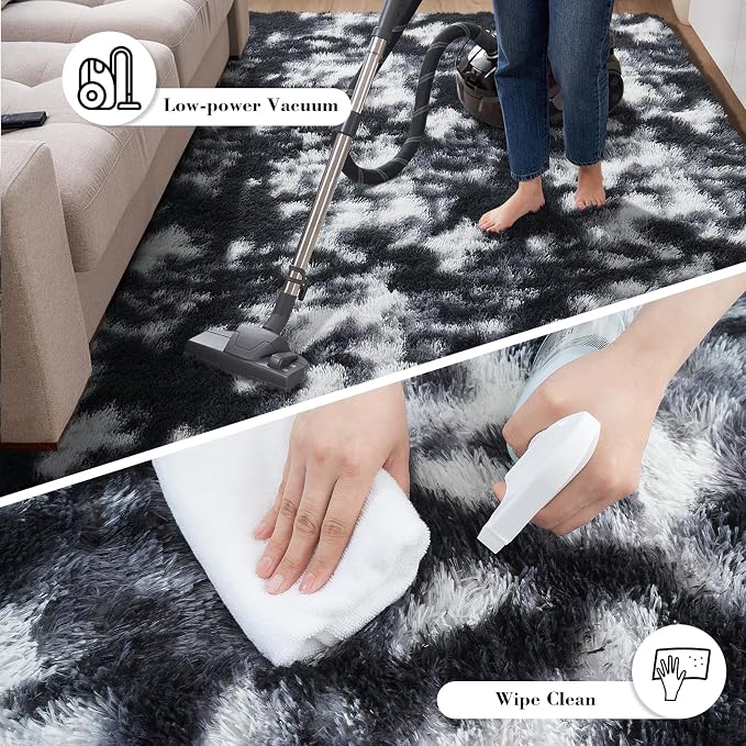 Fluffy Rug Shag Area Rug, Mottling Black 2x4 Area Rugs - Image 6