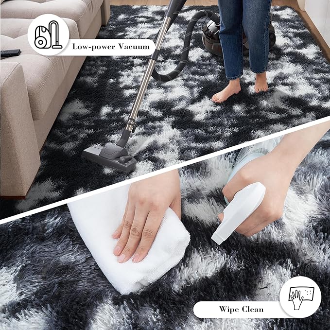 Fluffy Rug Shag Area Rug, Mottling Black 4x6 Area Rugs - Image 7