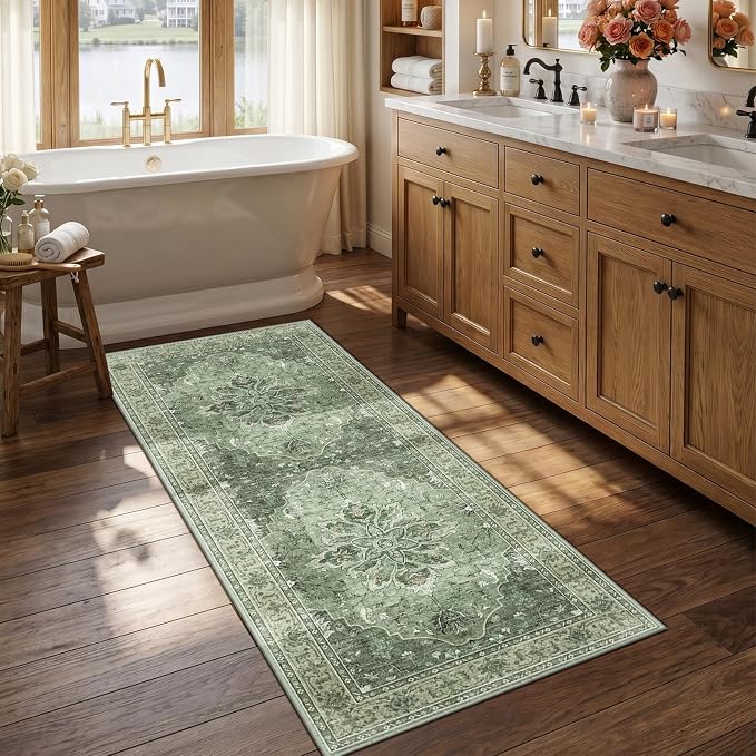 RELEANY Area Rugs Runner 2'6"x5' Washable Non-Slip, Floral Vintage Distress by RELEANY