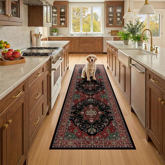 RELEANY Area Rugs Runner 2'x8' Washable Non-Slip, Floral Vintage Distress by RELEANY