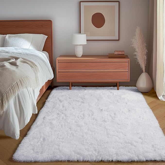 ONASAR White Area Rugs for Bedroom Living Room, Fluffy 4x6 Soft Shag Plush - Image 5