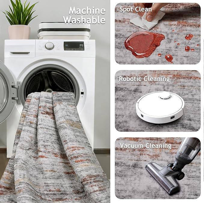 4x6 Rug - Stain Resistant Abstract Washable Rugs, Anti Slip Area Rugs - Image 3