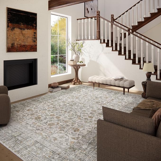 Machine Washable Rugs for Living Room: 5x7 Area Rugs for Bedroom Vintage Stain - Image 3