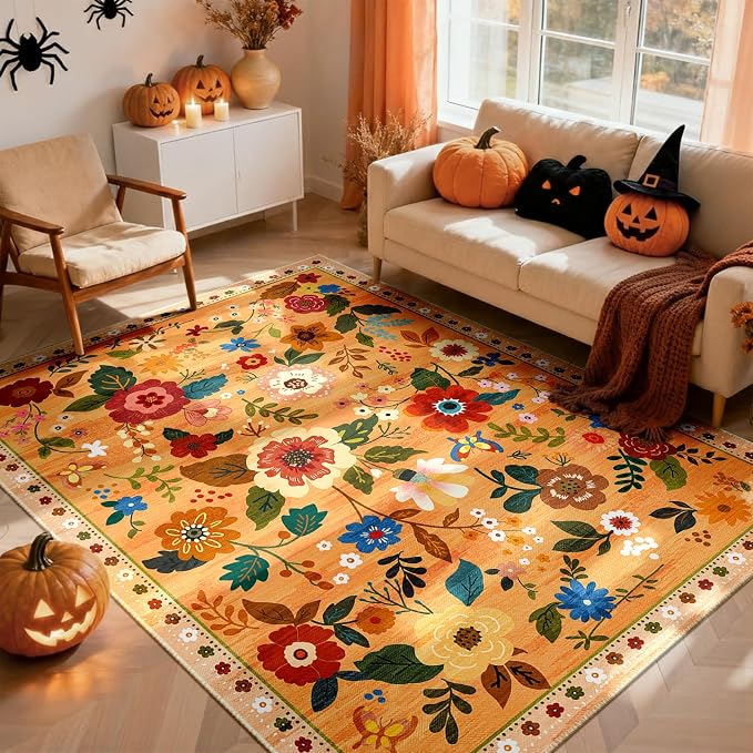 RELEANY Floral 3x5 Area Rugs Washable Print Boho Cute Carpet Non Slip Flower - Image 2