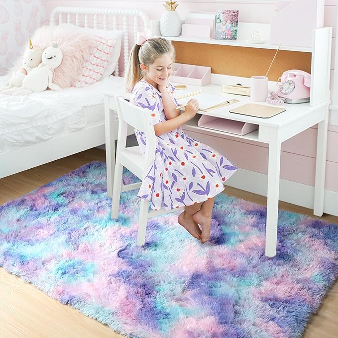 Amdrebio Blue Purple Rainbow Mermaid Rugs 6x9 - Image 7