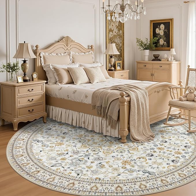 Round Area Rug for Living Room: 6ft Washable Vintage Boho Soft Thin Circle Rug - Image 4