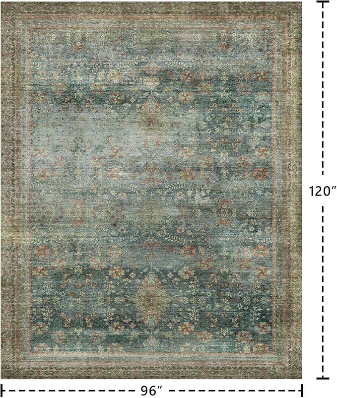 Latte&Fog 8x10 Area Rugs for Living Room, Large Vintage Green Washable Rug - Image 2