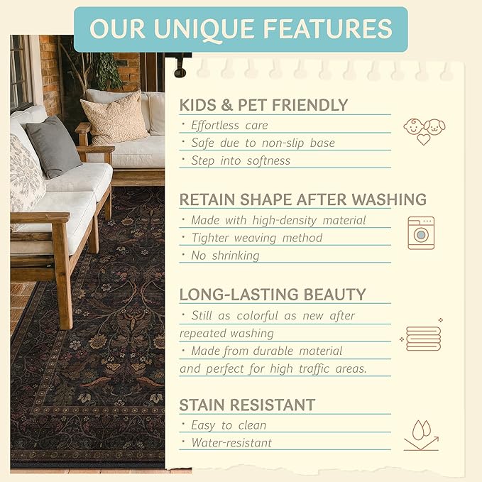 Dark Brown Washable Non Slip Hallway Runner Rug 2'6"x12' - 12ft Extra Long - Image 5