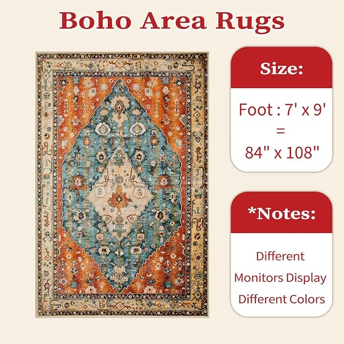 SERISSA 7x9 Area Rugs for Living Room, Large Washable Non-Slip Boho Rug - Image 6