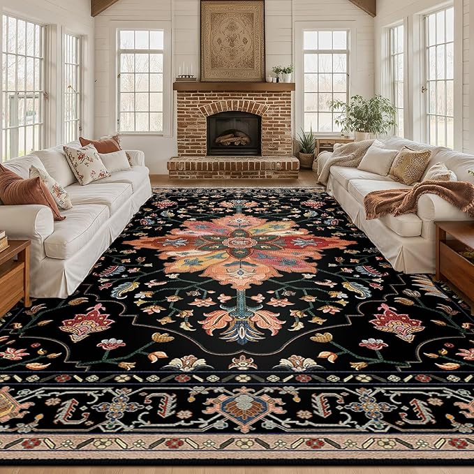 RELEANY Area Rugs Large 10'x12' Washable Non-Slip, Floral Vintage Distress by RELEANY