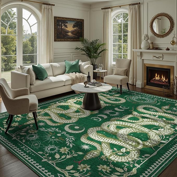 DCX Washable 9x12 Snake Rug, Soft Low Pile Carpet, Kid & Pet Friendly by DCXWashableRug