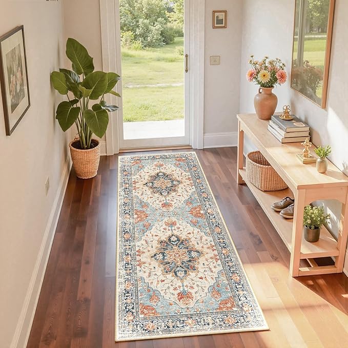 RELEANY Area Rugs Runner 2'x6' Washable Non-Slip, Floral Vintage Distress by RELEANY