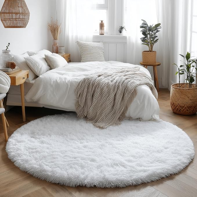White Round Rug 6Ft for Bedroom, Circular Circle Area Rugs for Living Room - Image 8