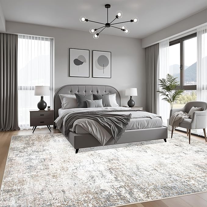 5x5 Area Rug Living Room Rug: Washable Modern Abstract Soft Thin Rug Indoor - Image 3
