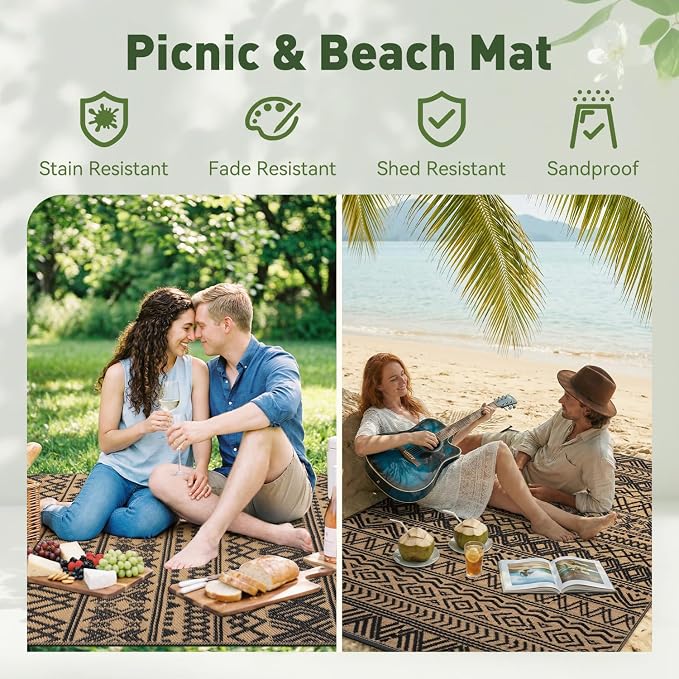 MontVoo Outdoor Rug 8x10 Waterproof Outdoor Patio Rug Mat Reverisble Plastic - Image 5