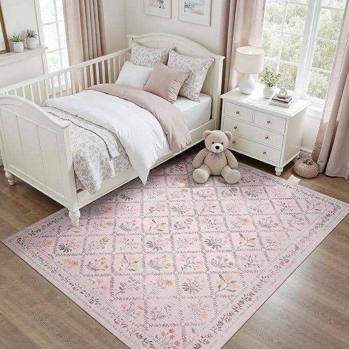 DCX Washable 4x6 Pink Floral Rug by DCXWashableRug