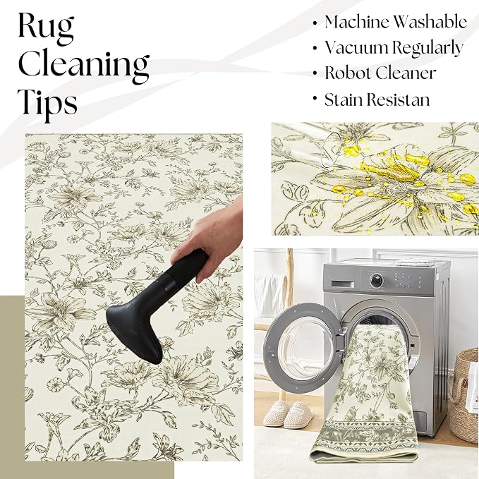 Taupe Boho Living Room Rug 5x8, Washable Low Pile Non Slip Area Rugs - Image 5
