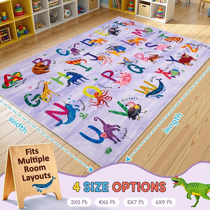 6x9 ABC Classroom Rug for Kids Playroom, Alphabet Rug - Image 2