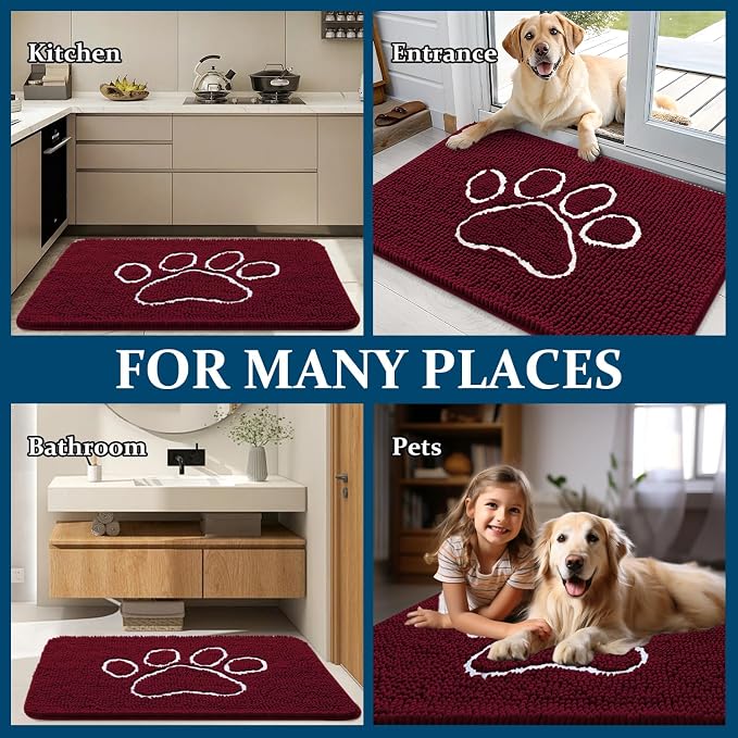 OLANLY Dog Door Mat for Muddy Paws 47x17, Paw Print Design, Absorbs Moisture - Image 8