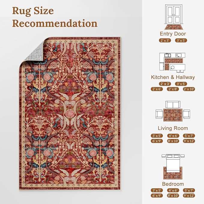 AMTOVO 6x9 Washable Area Rugs for Living Room, Non-Slip Large Soft Boho Floral - Image 9