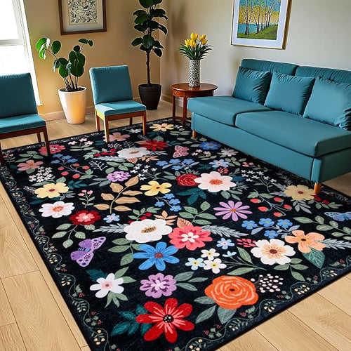 10x14 Area Rugs for Living Room: Floral Washable Rug Vintage Large Soft Boho - Image 2