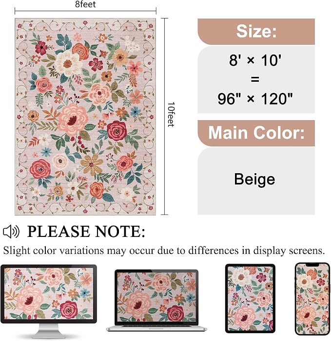 DUKINO 8x10 Area Rug, Floral Rugs - Image 2