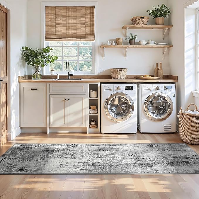2x10 Grey Rug Runners for Hallways Kitchen Runner Rug Non Slip Washable Black - Image 4