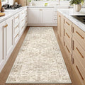 2'6x12 Washable Neutral Runner Rug Beige Vintage Hallway Kitchen Carpet by WondRg