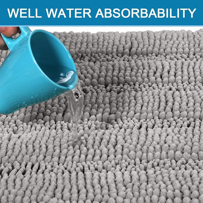 H.VERSAILTEX Bath Mats for Bathroom Non Slip Extra Thick Chenille Striped Bath - Image 5